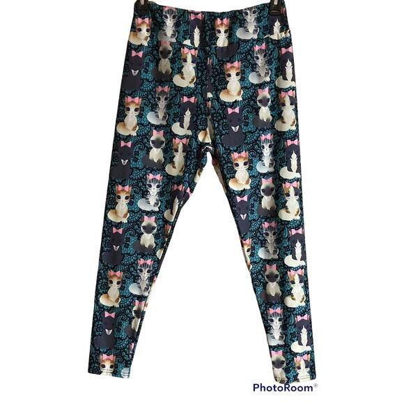 Womens Amelia Rose Leggings Cat Feline Design Multicolor Size TC 16-22/24 EUC - Picture 1 of 5